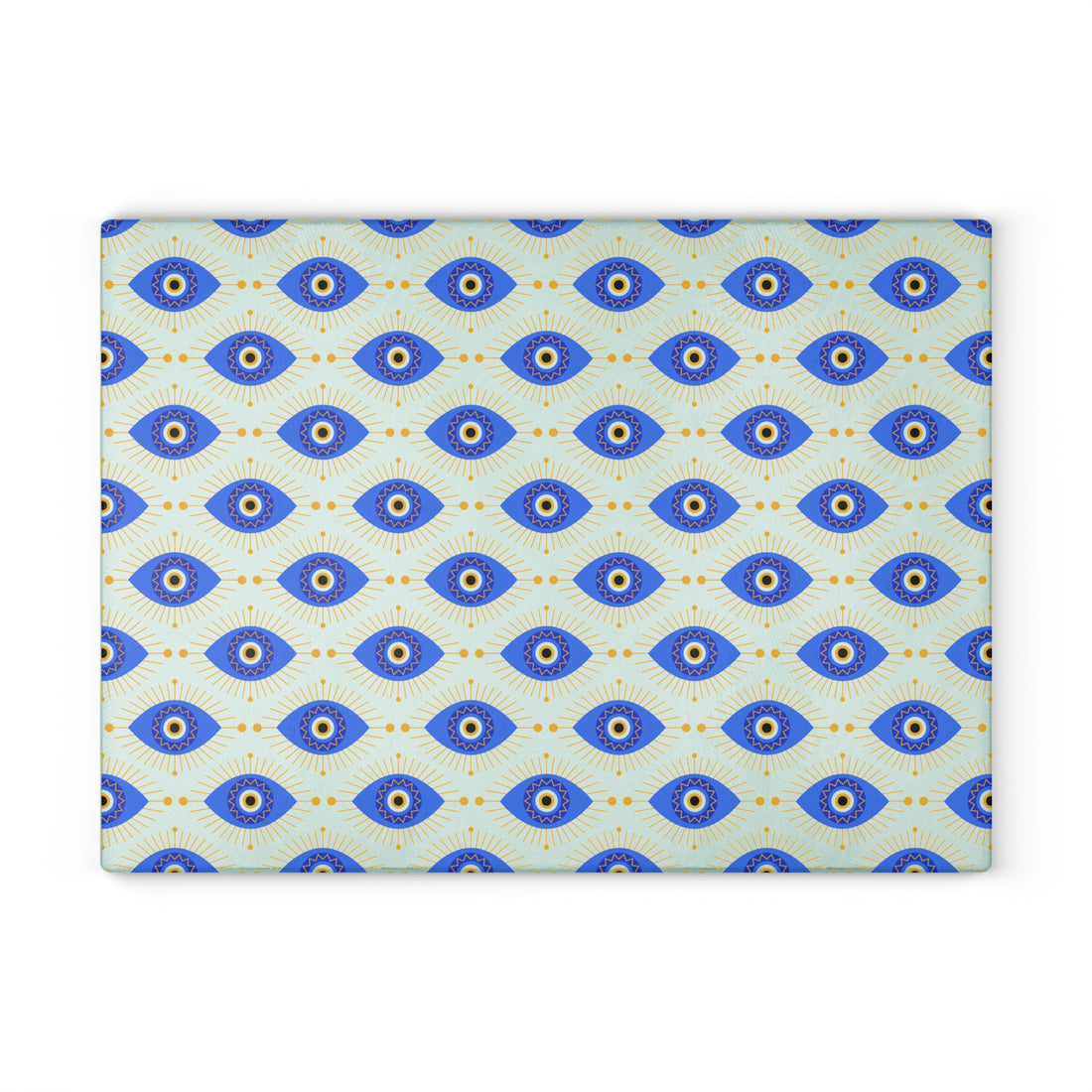 Glass Cutting Board with Evil Eye Pattern