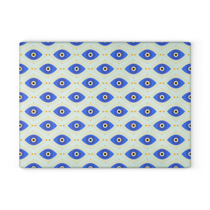 Glass Cutting Board with Evil Eye Pattern