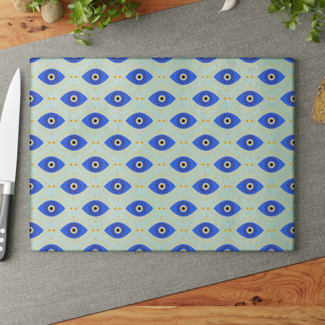 Glass Cutting Board with Evil Eye Pattern