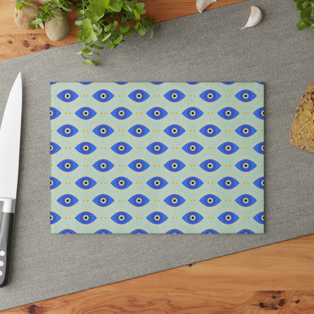 Glass Cutting Board with Evil Eye Pattern