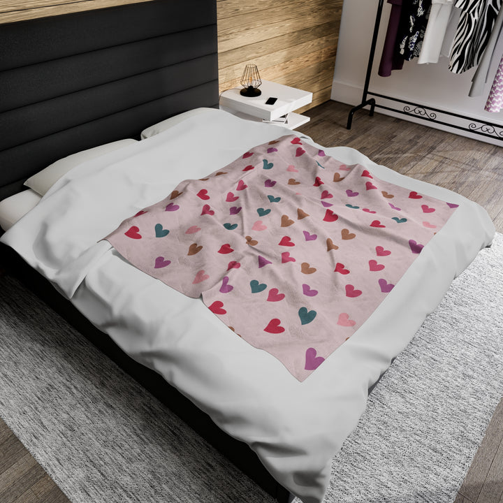 Heart Printed Plush Cozy Throw Blanket