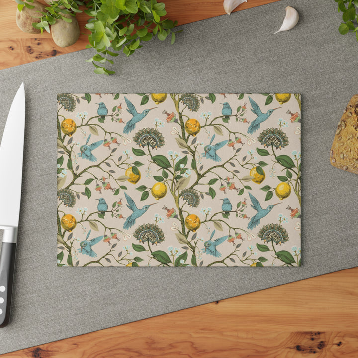 Decorative Glass Cutting Board with Hummingbird Pattern