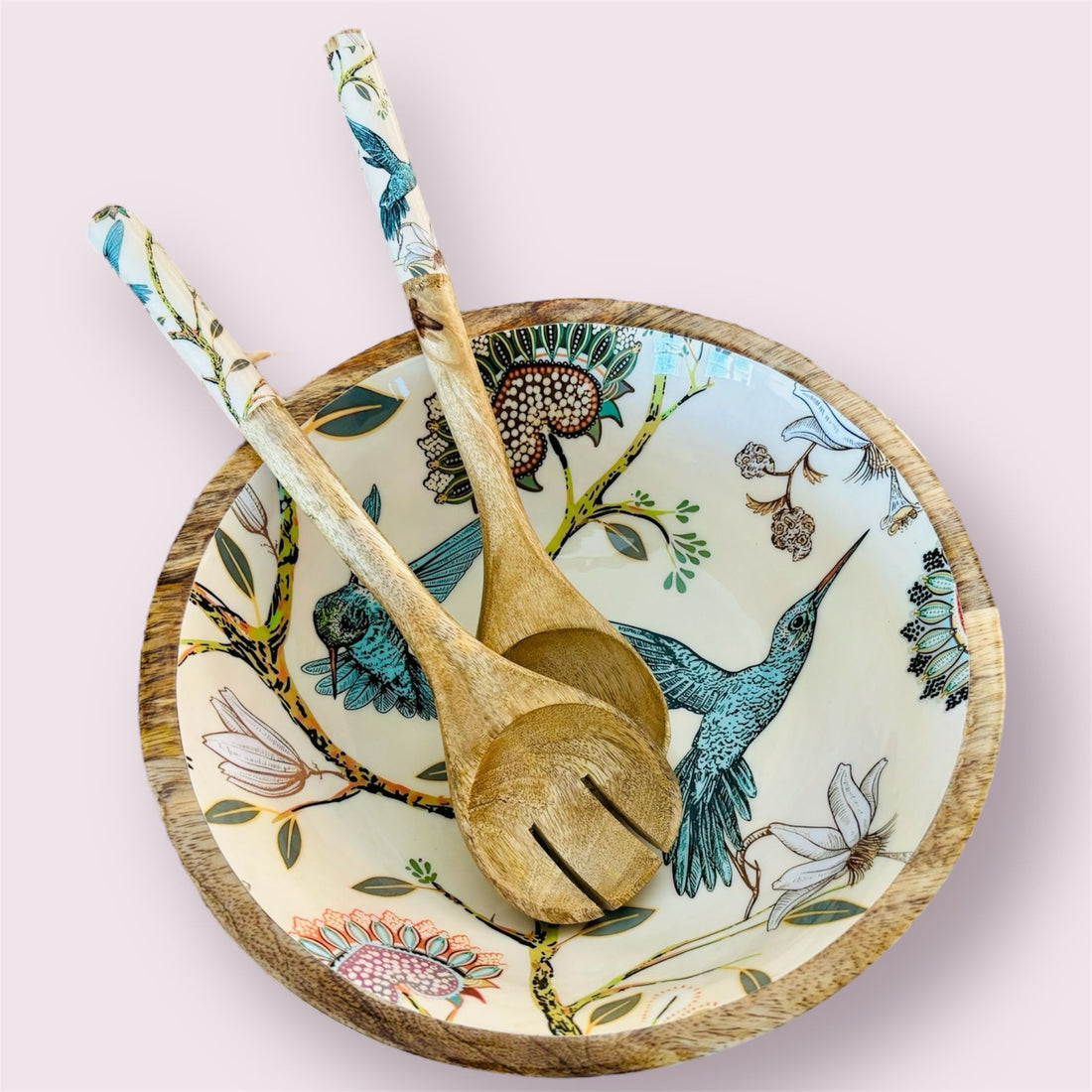 Large Hummingbird Wood Serving Bowl, Mango wood serving bowl set