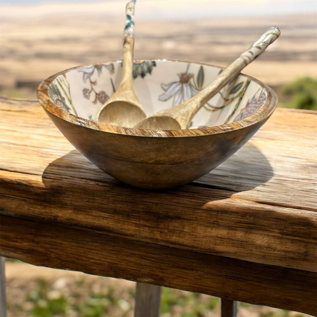 Large Hummingbird Wood Serving Bowl, Mango wood serving bowl set