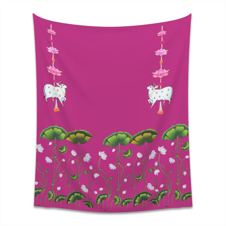 Pichwai Cow Pooja Backdrop Pink