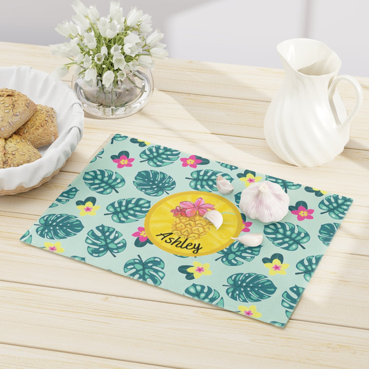 Hawaiian Flowers Glass Cutting Board