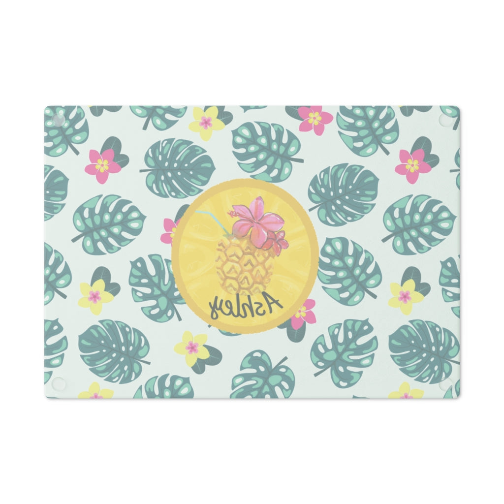 Hawaiian Flowers Glass Cutting Board