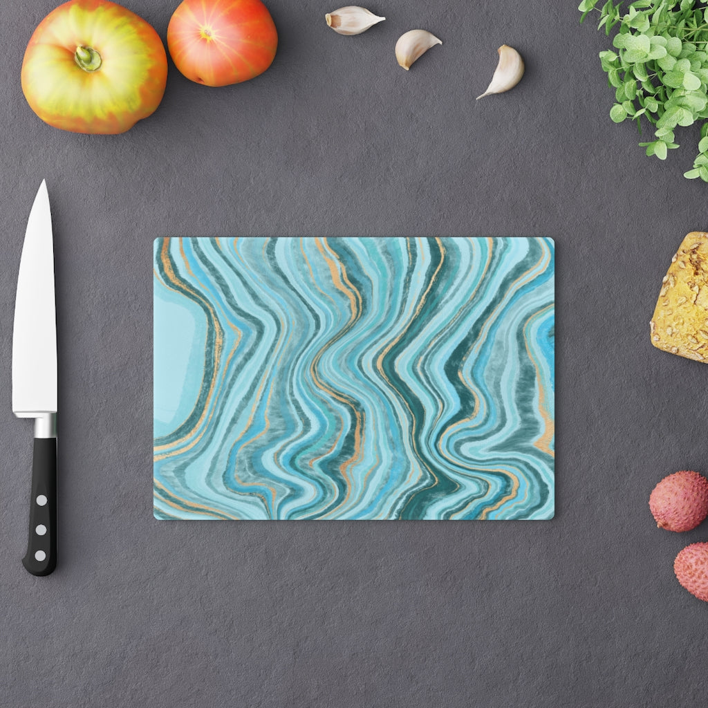 Blue Ocean Marble Glass Cutting Board