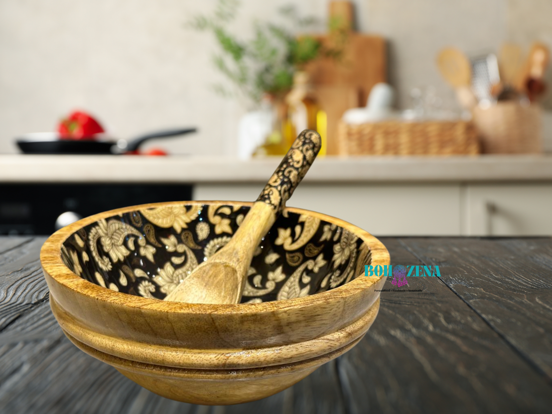 Mango wood serving bowl set