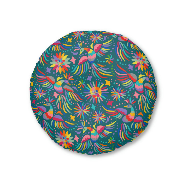 BohemianTufted Floor Pillow Round | Round | Peacock Pillow