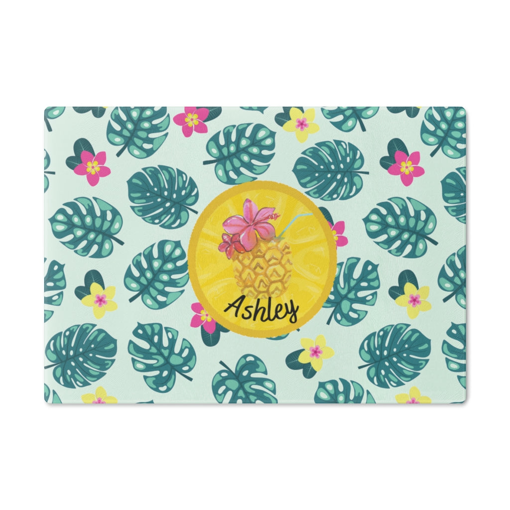 Hawaiian Flowers Glass Cutting Board