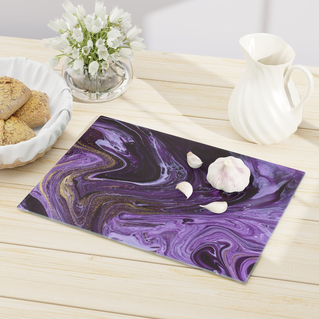 Purple Ocean Marble Glass Cutting Board