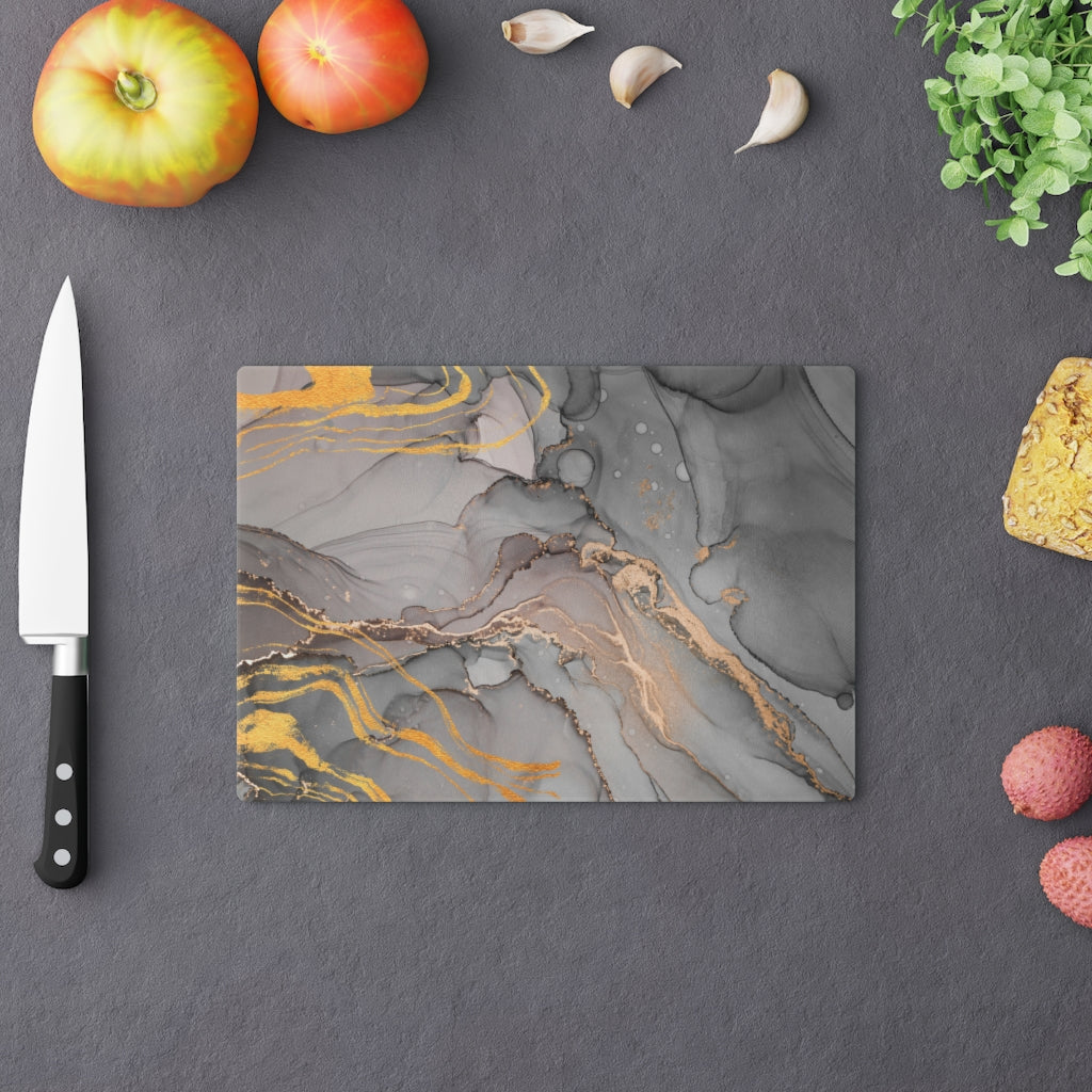 Grey Ocean Marble Glass Cutting Board