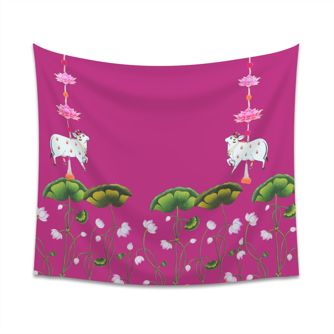 Pichwai Cow Pooja Backdrop Pink